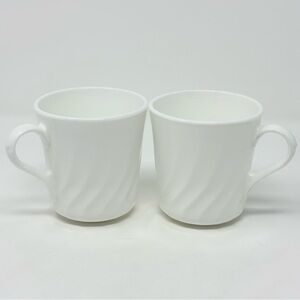 Corelle Coordinates Set of 2 White Swirl Coffee Tea Mugs Cups Corning 8 oz
